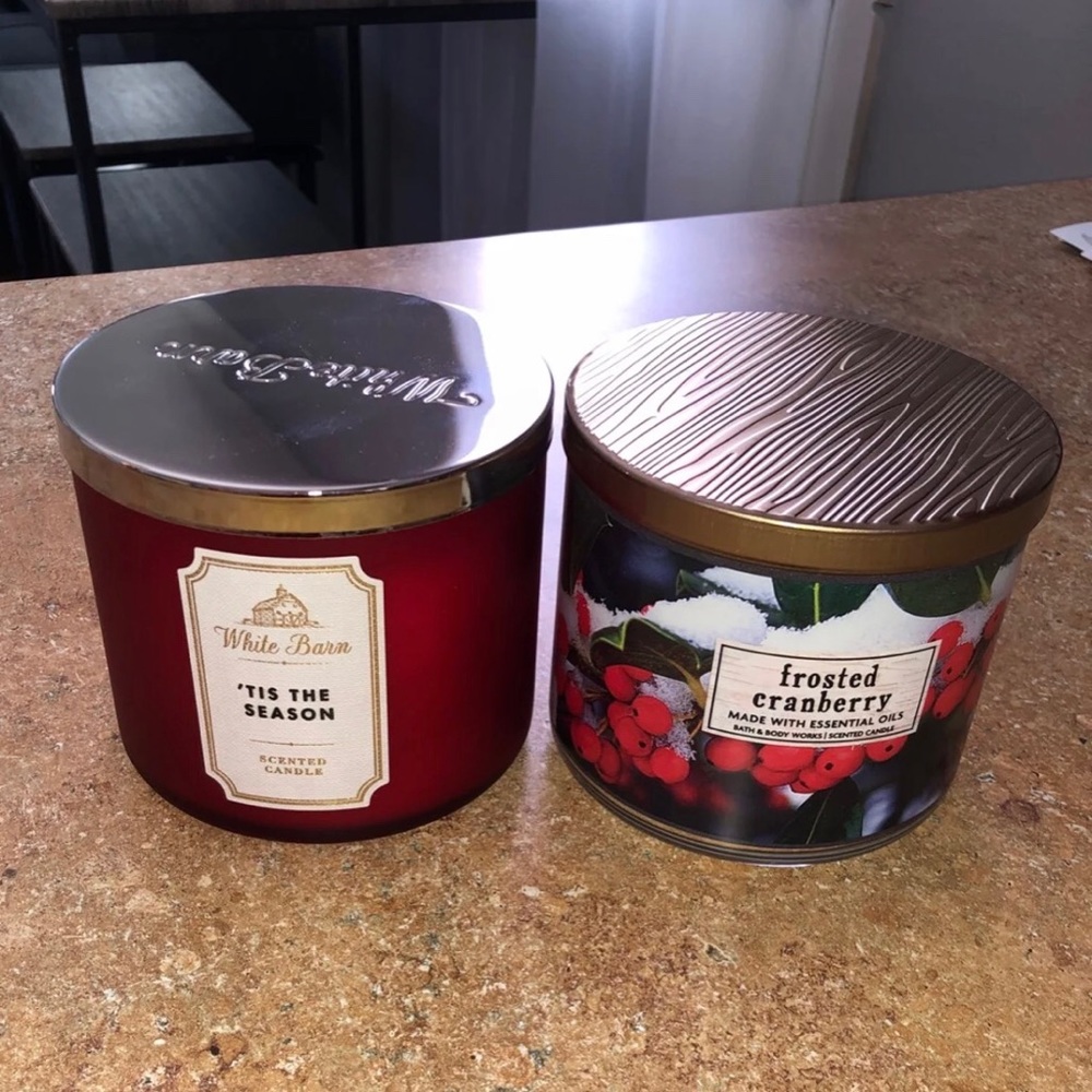 Two bath and body works holiday 3 wick candles
